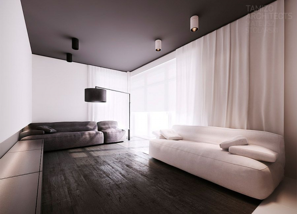 Натяжные потолки в гостиной